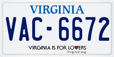 VA license plate VAC6672
