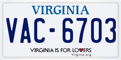 VA license plate VAC6703