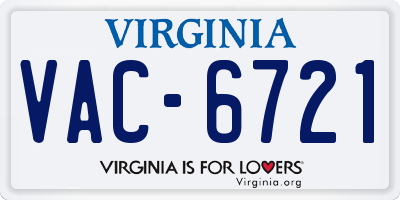 VA license plate VAC6721