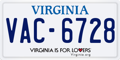VA license plate VAC6728