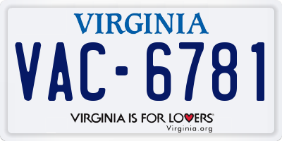 VA license plate VAC6781