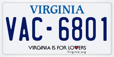 VA license plate VAC6801