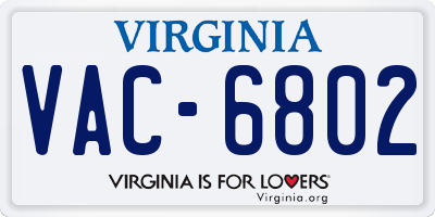 VA license plate VAC6802