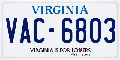 VA license plate VAC6803