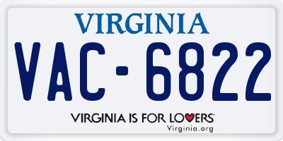 VA license plate VAC6822