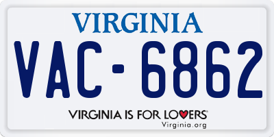 VA license plate VAC6862