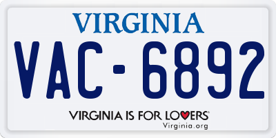 VA license plate VAC6892