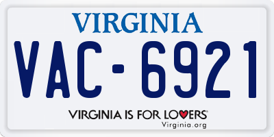 VA license plate VAC6921