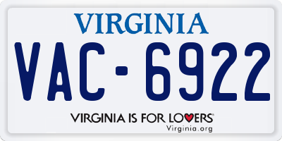 VA license plate VAC6922