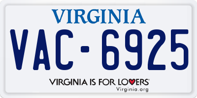 VA license plate VAC6925