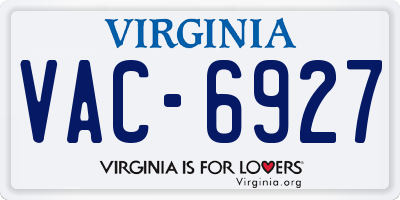 VA license plate VAC6927