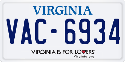 VA license plate VAC6934