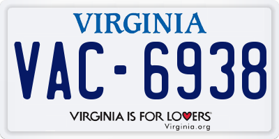 VA license plate VAC6938