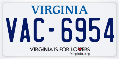 VA license plate VAC6954