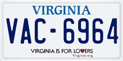 VA license plate VAC6964