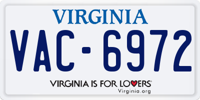 VA license plate VAC6972