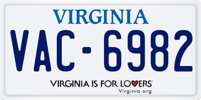 VA license plate VAC6982