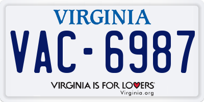 VA license plate VAC6987