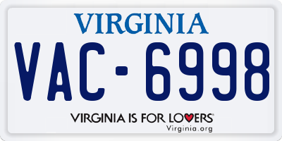 VA license plate VAC6998