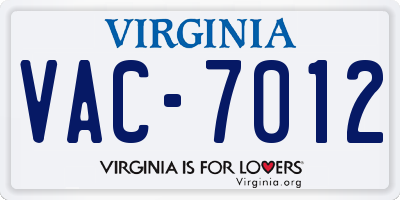 VA license plate VAC7012