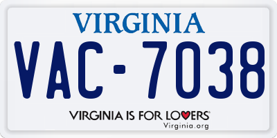 VA license plate VAC7038