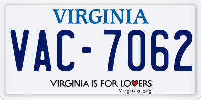 VA license plate VAC7062