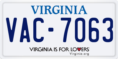 VA license plate VAC7063