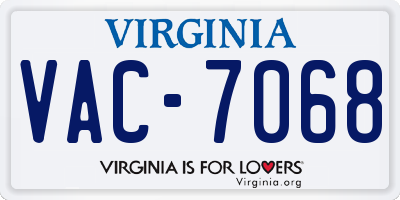 VA license plate VAC7068