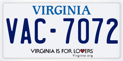 VA license plate VAC7072