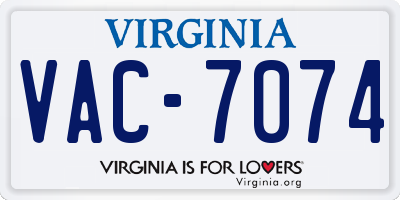 VA license plate VAC7074