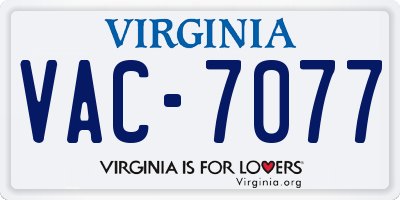 VA license plate VAC7077