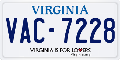 VA license plate VAC7228