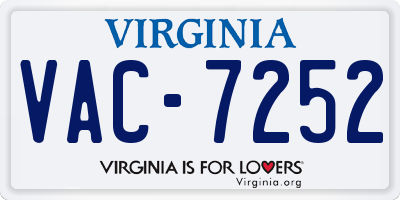 VA license plate VAC7252