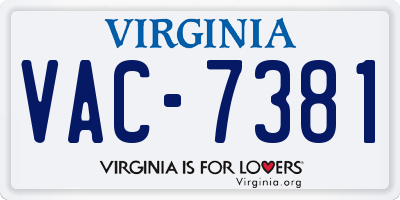 VA license plate VAC7381