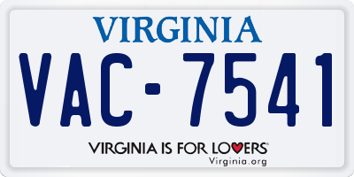VA license plate VAC7541