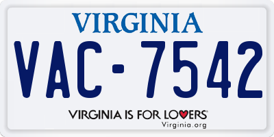 VA license plate VAC7542
