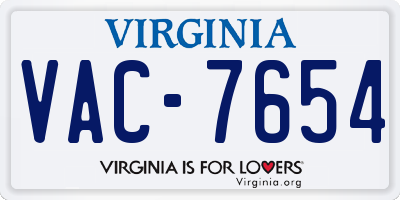 VA license plate VAC7654