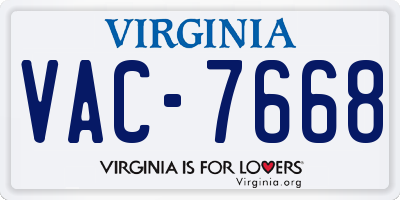 VA license plate VAC7668