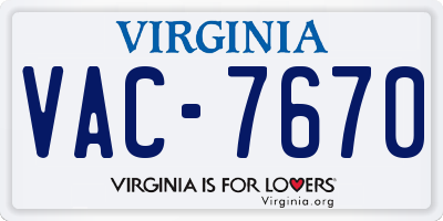 VA license plate VAC7670