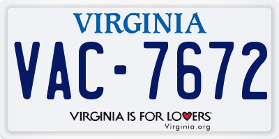 VA license plate VAC7672