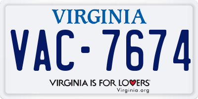 VA license plate VAC7674