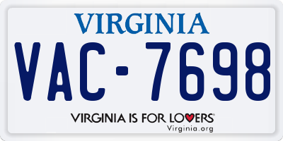 VA license plate VAC7698