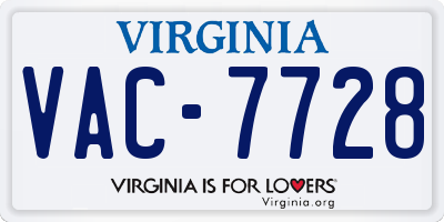 VA license plate VAC7728