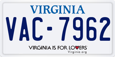 VA license plate VAC7962