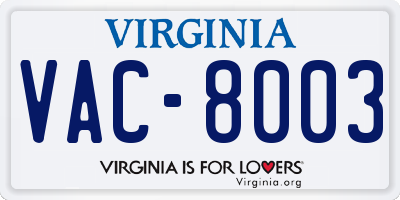 VA license plate VAC8003