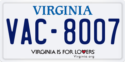VA license plate VAC8007