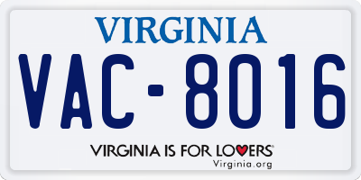 VA license plate VAC8016