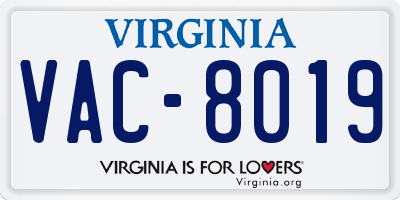 VA license plate VAC8019