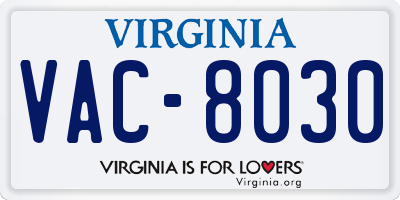 VA license plate VAC8030