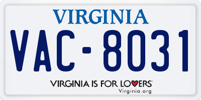 VA license plate VAC8031